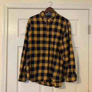 IZOD Yellow and Navy Checkered Shirt Mens Size Large